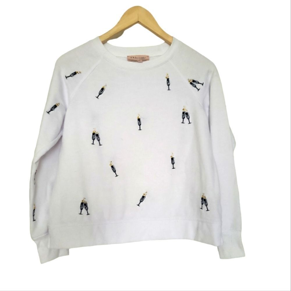 Philosophy Republic White‎ Sweater with Champagne Glass Bubbles Size XS
